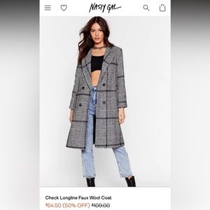 Nasty Gal Check Longline Faux Wool Coat